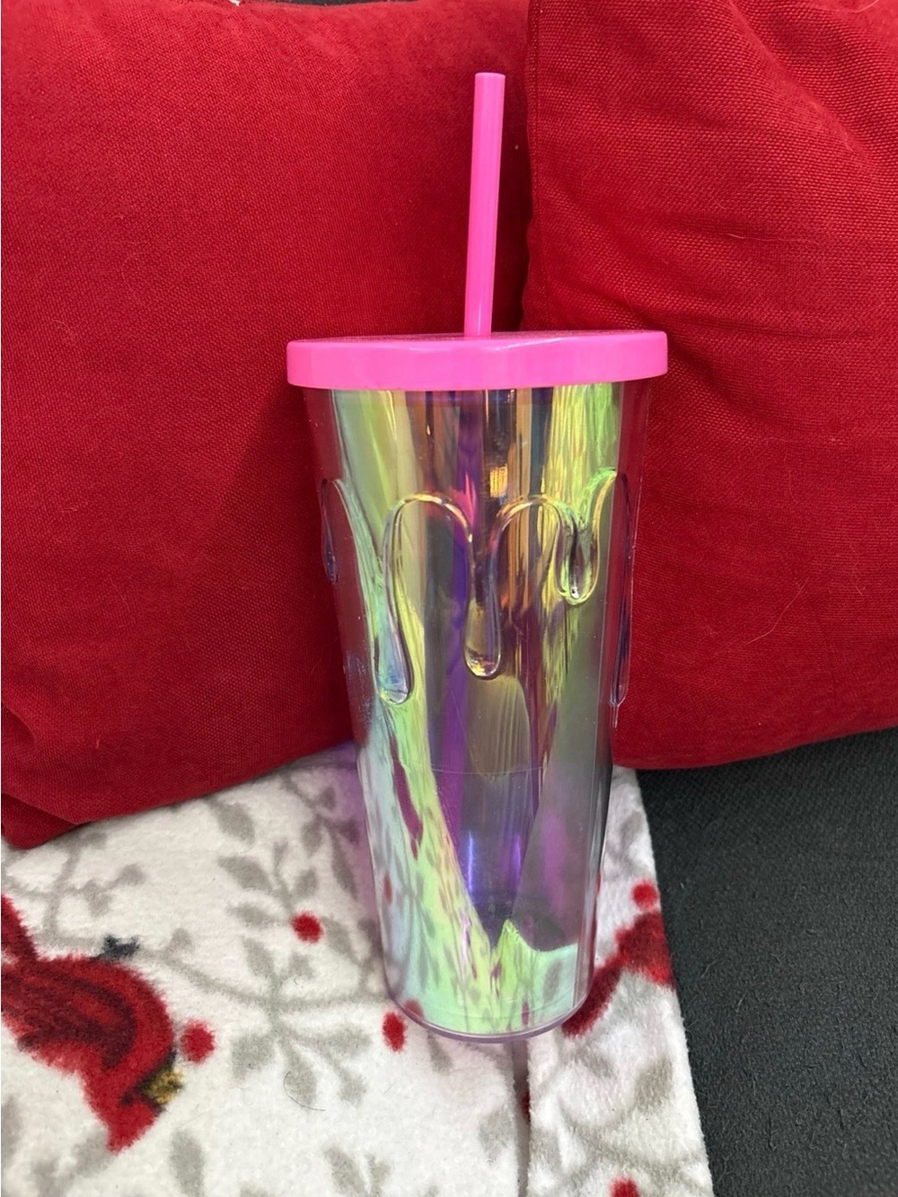 Claire's Iridescent Drip Tumbler with Pink Lid and Straw 24oz